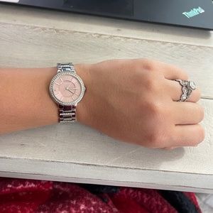 Silver Fossil Watch - Pink Face